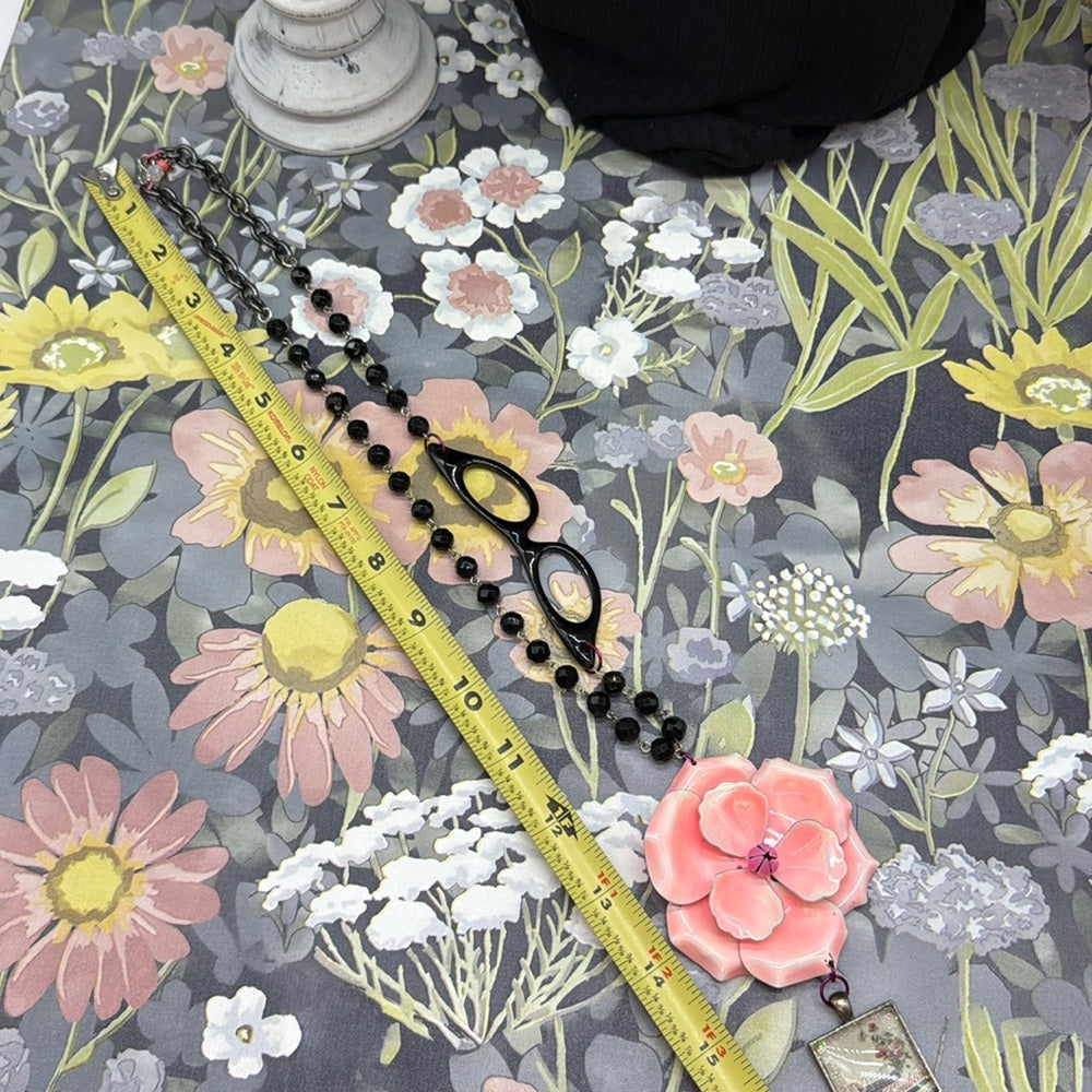 Adorned Crown Jewelry assemblage pink enamel flower kindness glasses necklace