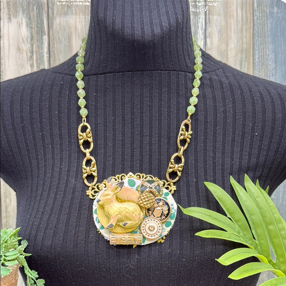 Adorned Crown Jewelry assemblage spring rabbit garden cluster necklace