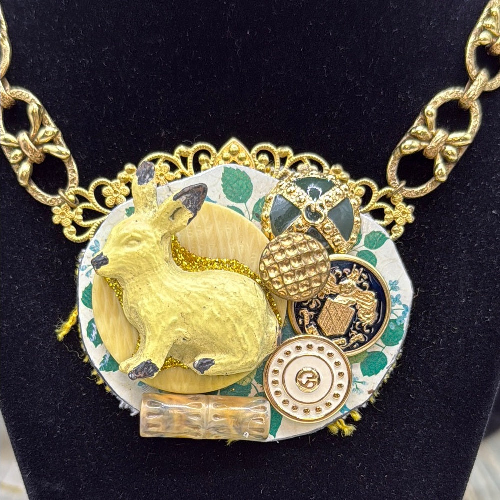 Adorned Crown Jewelry assemblage spring rabbit garden cluster necklace