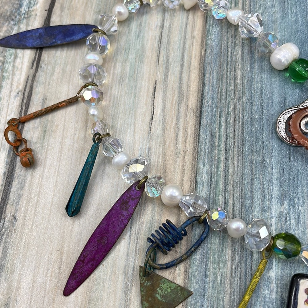 Adorned Crown Artisan Assemblage home ceramic pearl crystal charm necklace