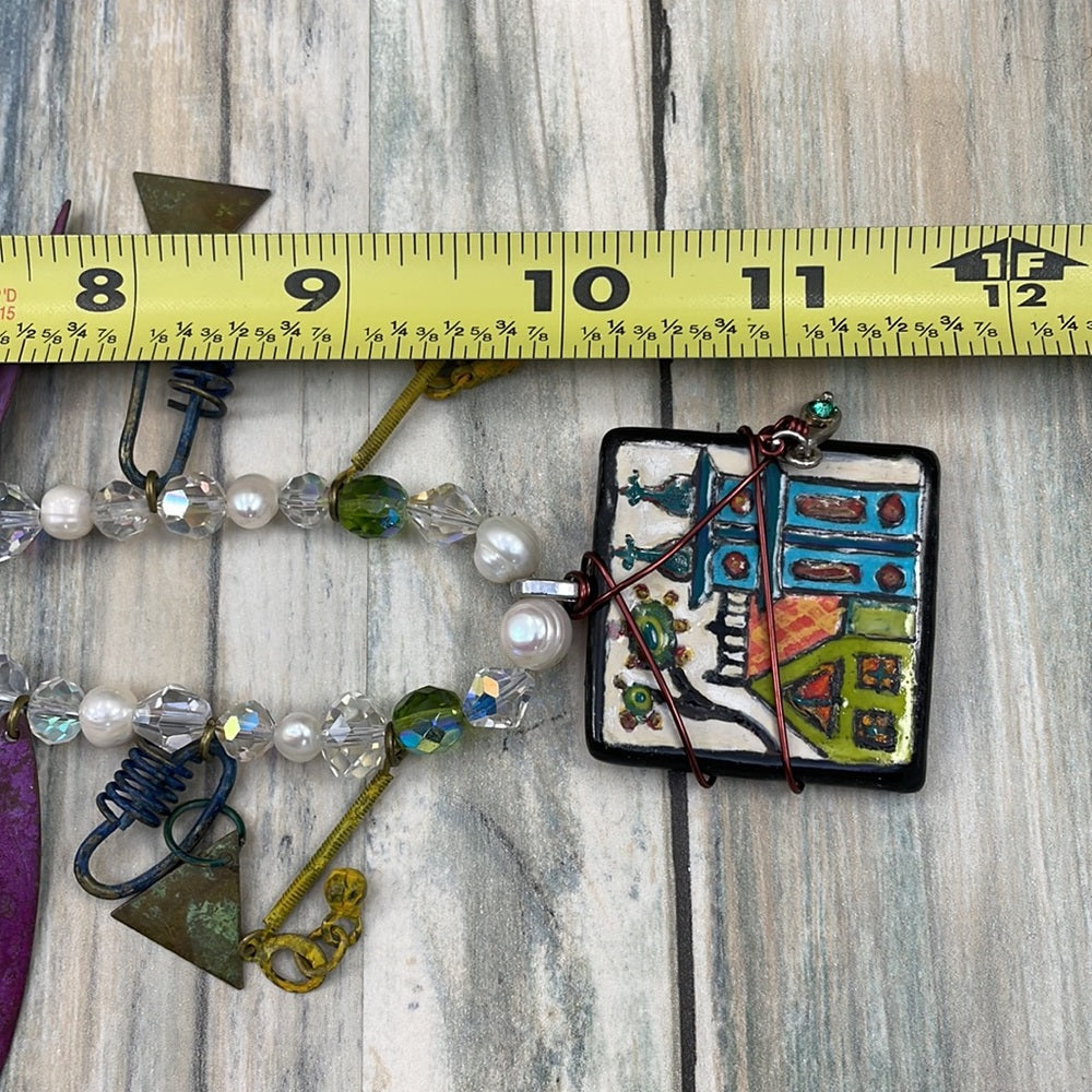 Adorned Crown Artisan Assemblage home ceramic pearl crystal charm necklace