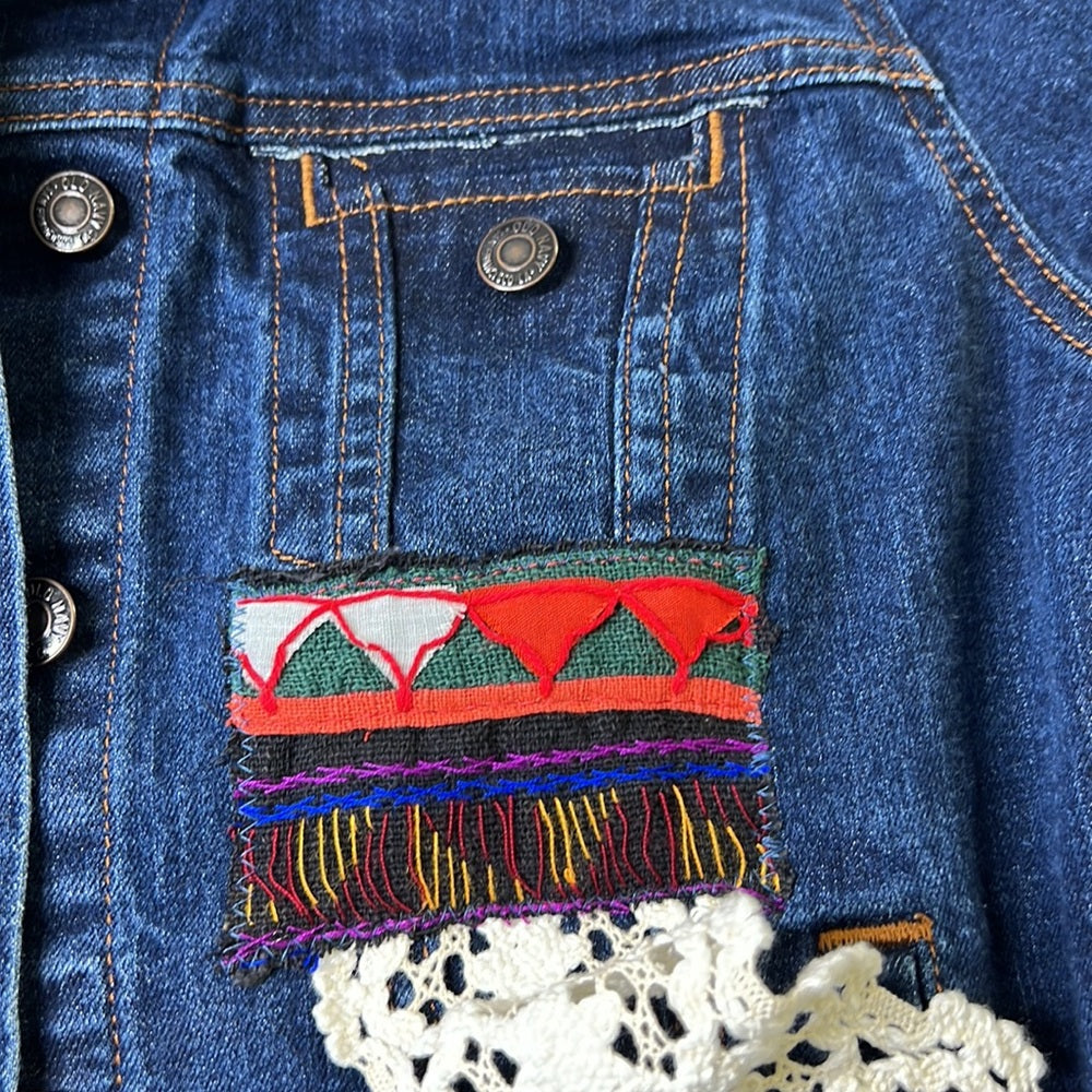 Adorned Crown Textile custom altered denim jacket Ibiza dreams size medium