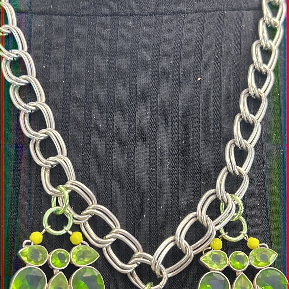 Adorned Crown necklace peridot hammered heart dichroic glass assemblage