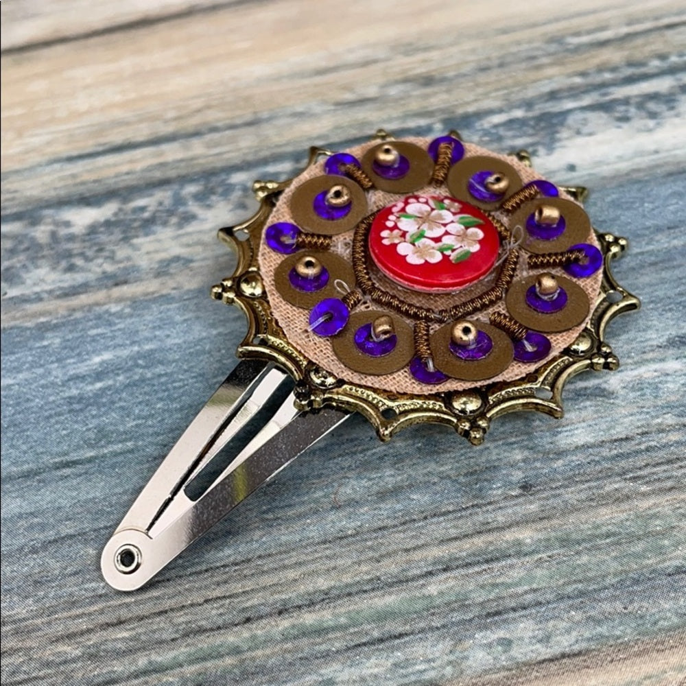 Adorned Crown hair clip assemblage vintage red