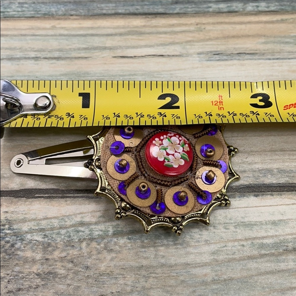 Adorned Crown hair clip assemblage vintage red