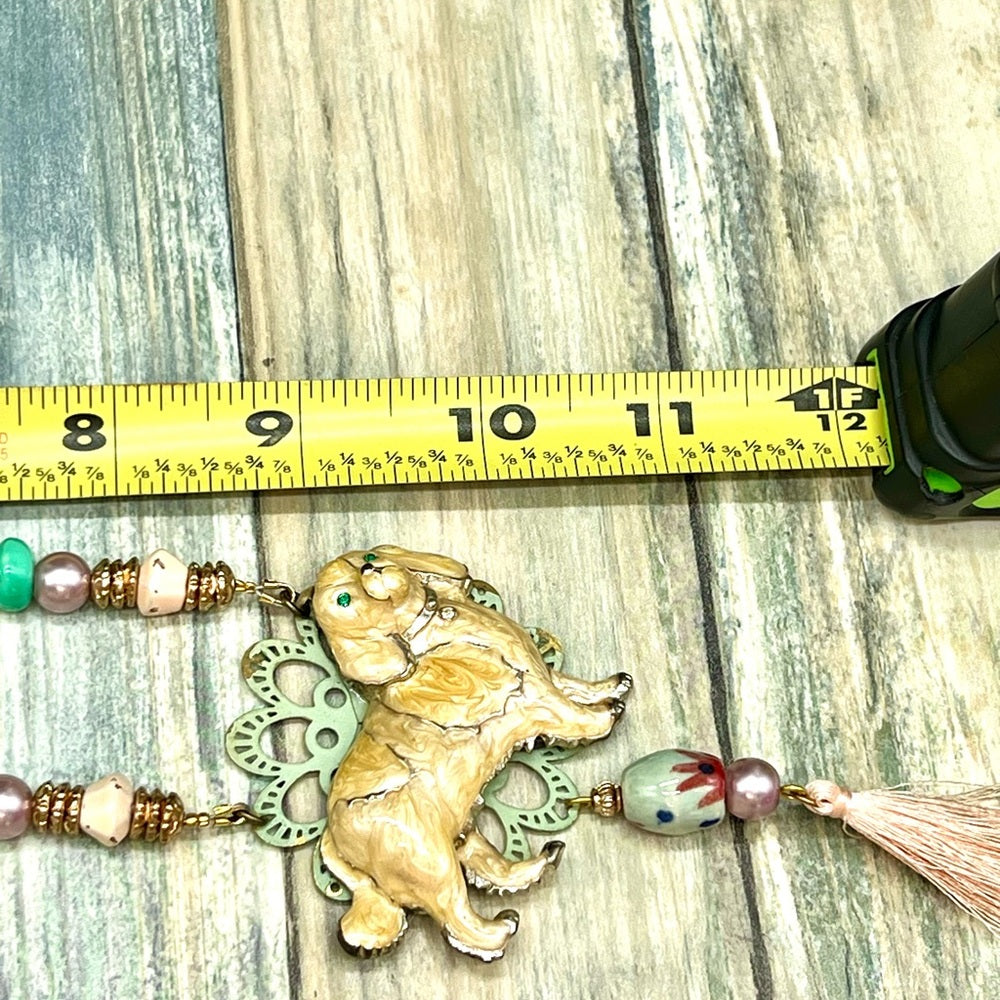 Adorned Crown Jewelry assemblage enamel dog lovers pendant beaded necklace