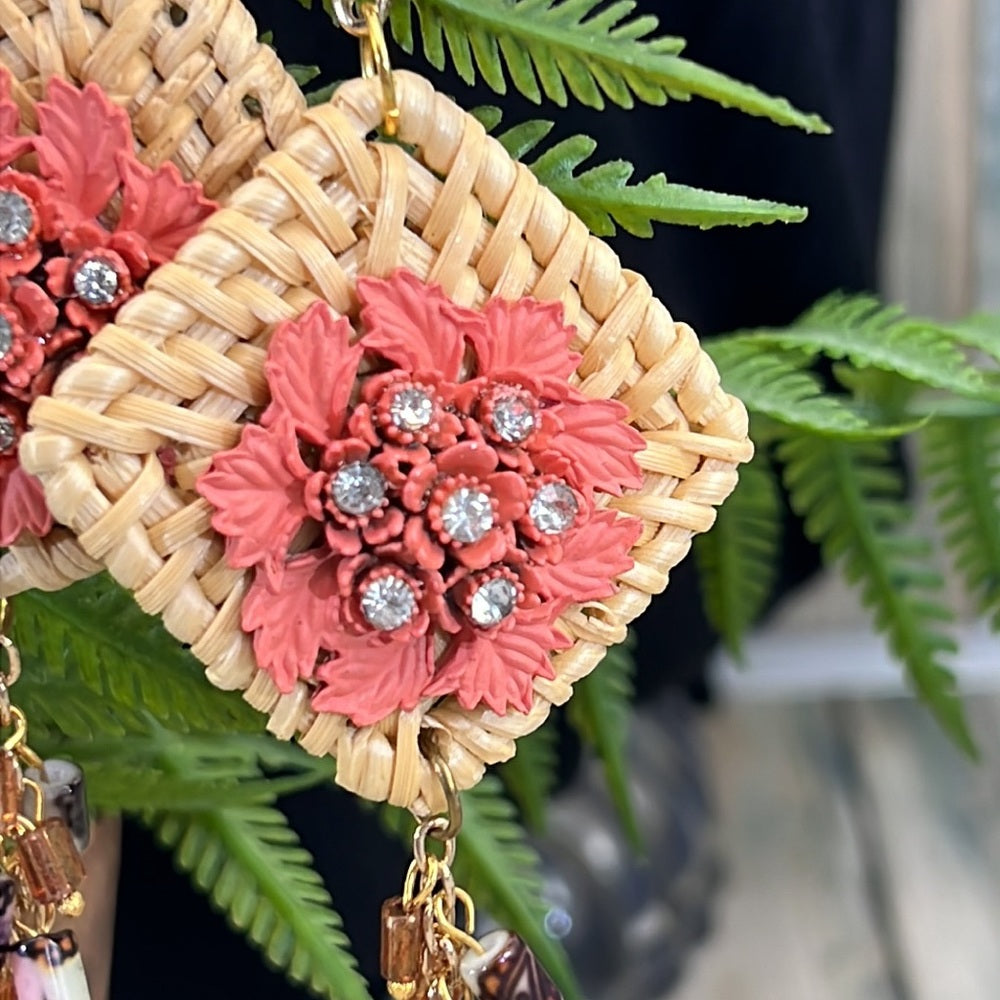 Adorned Crown Jewelry shoulder duster woven floral cha cha earrings