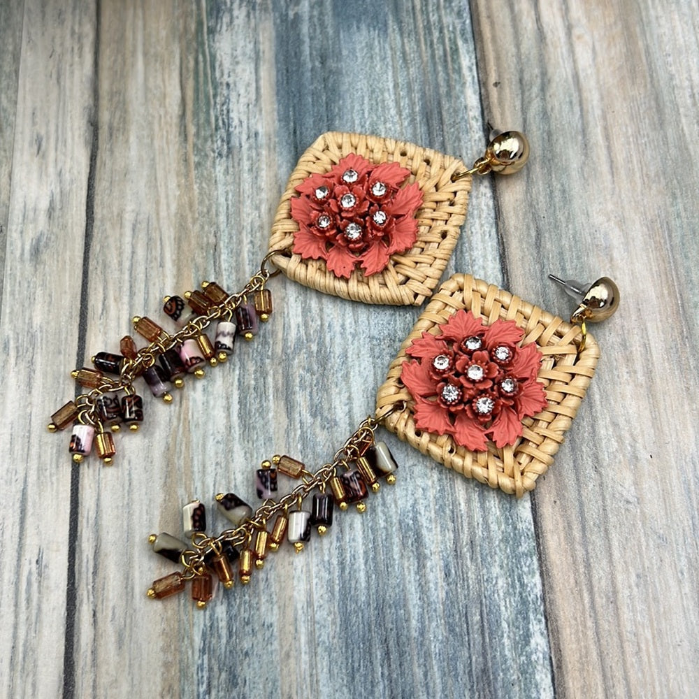 Adorned Crown Jewelry shoulder duster woven floral cha cha earrings