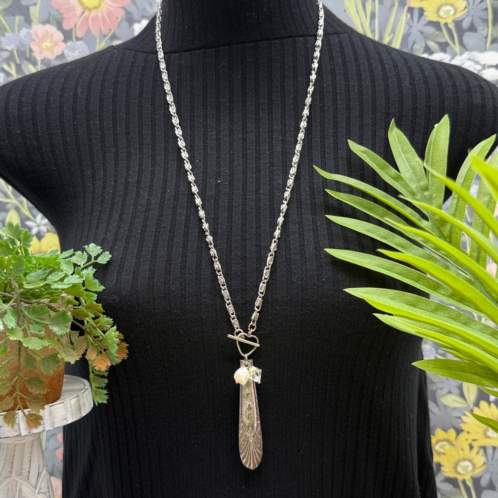 Adorned Crown Jewelry assemblage spoon handle pendant pearl necklace Peace