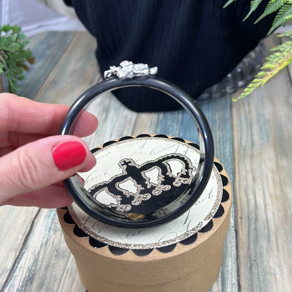 Adorned Crown Artisan Assemblage black lucite bangle bracelet rhinestones