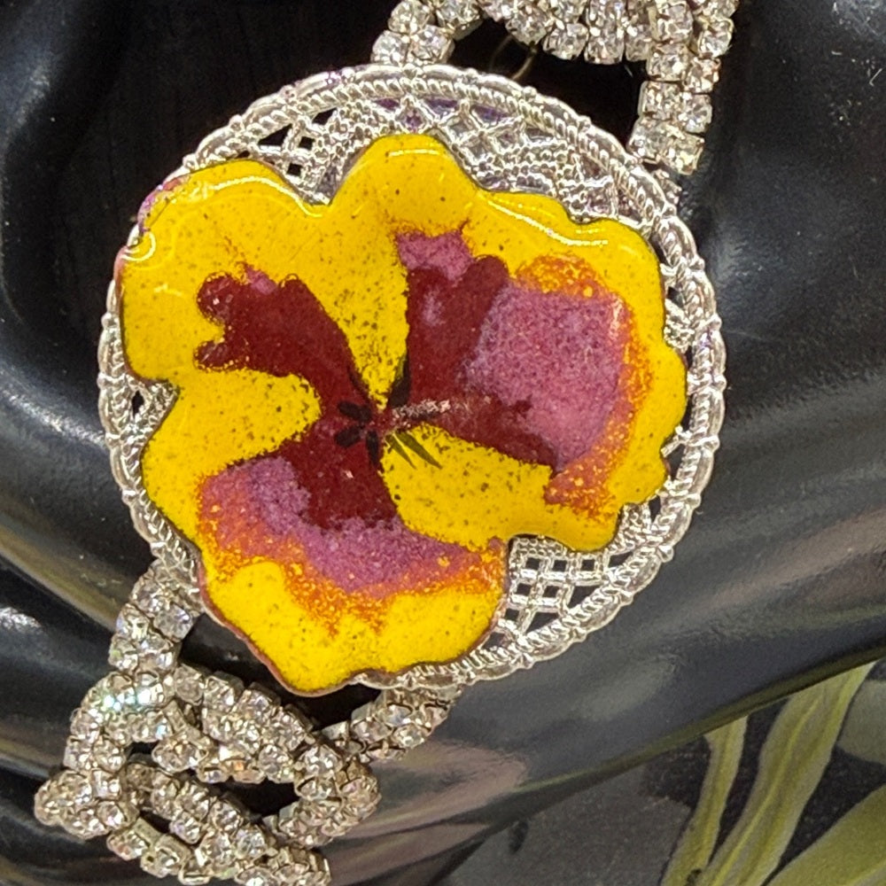 Adorned Crown Jewelry assemblage enamel flower rhinestone bracelet