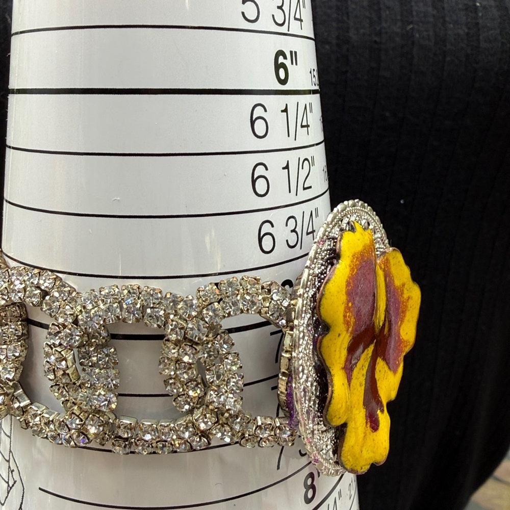 Adorned Crown Jewelry assemblage enamel flower rhinestone bracelet