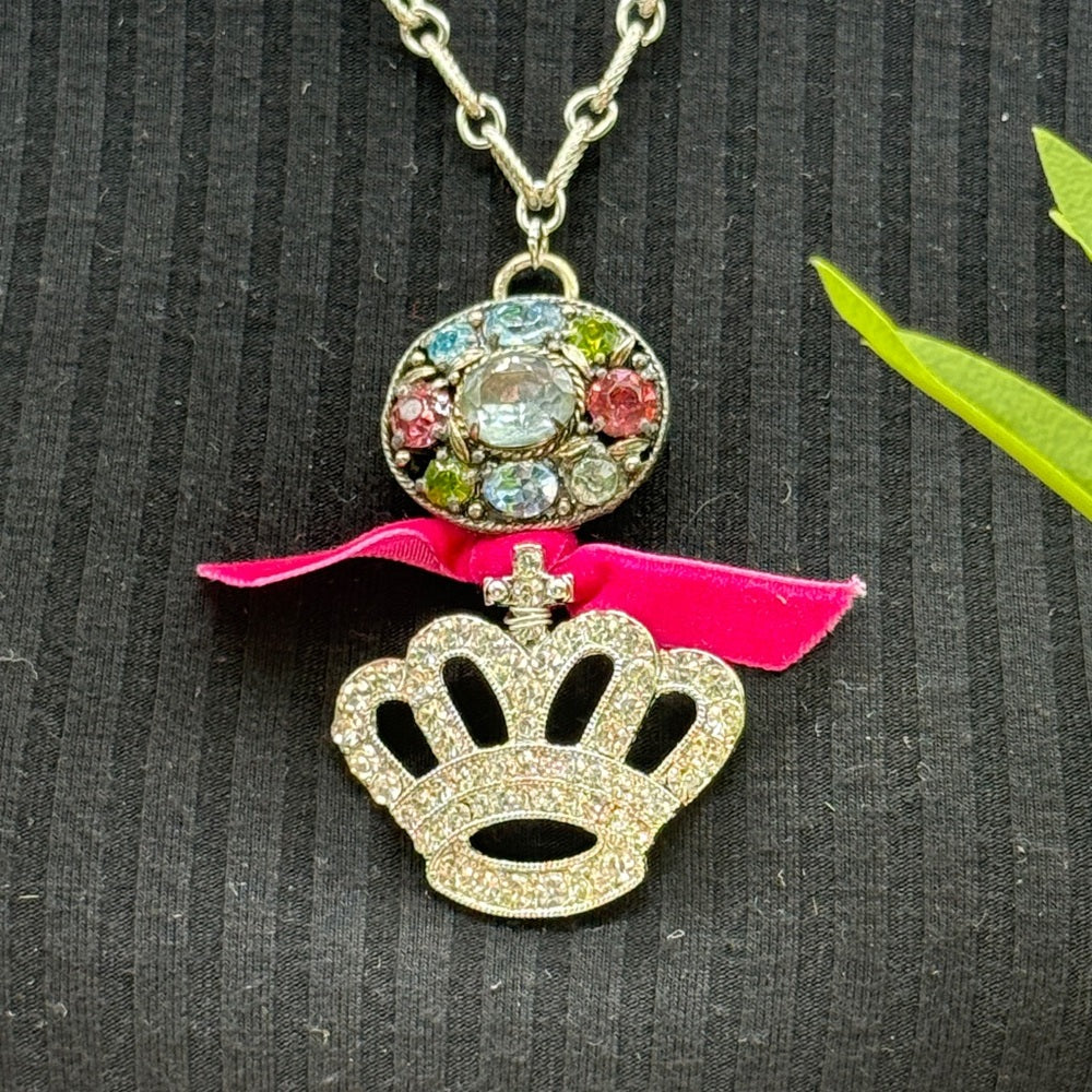 Adorned Crown Jewelry assemblage rhinestone crown pastel cluster necklace