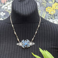 Adorned Crown Jewelry assemblage rhinestone blue cluster filigree necklace