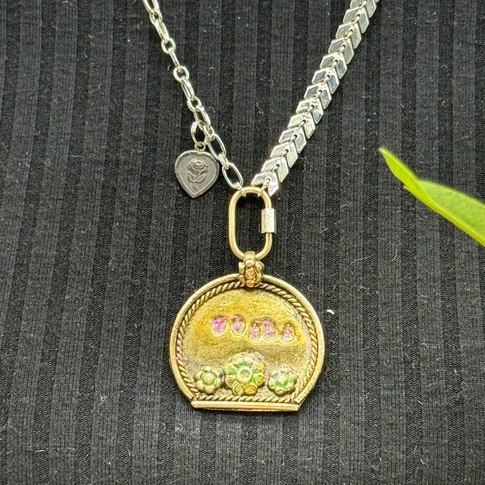 Adorned Crown Jewelry assemblage stamped asymmetrical chain voila necklace