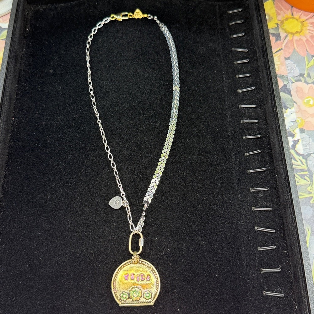Adorned Crown Jewelry assemblage stamped asymmetrical chain voila necklace