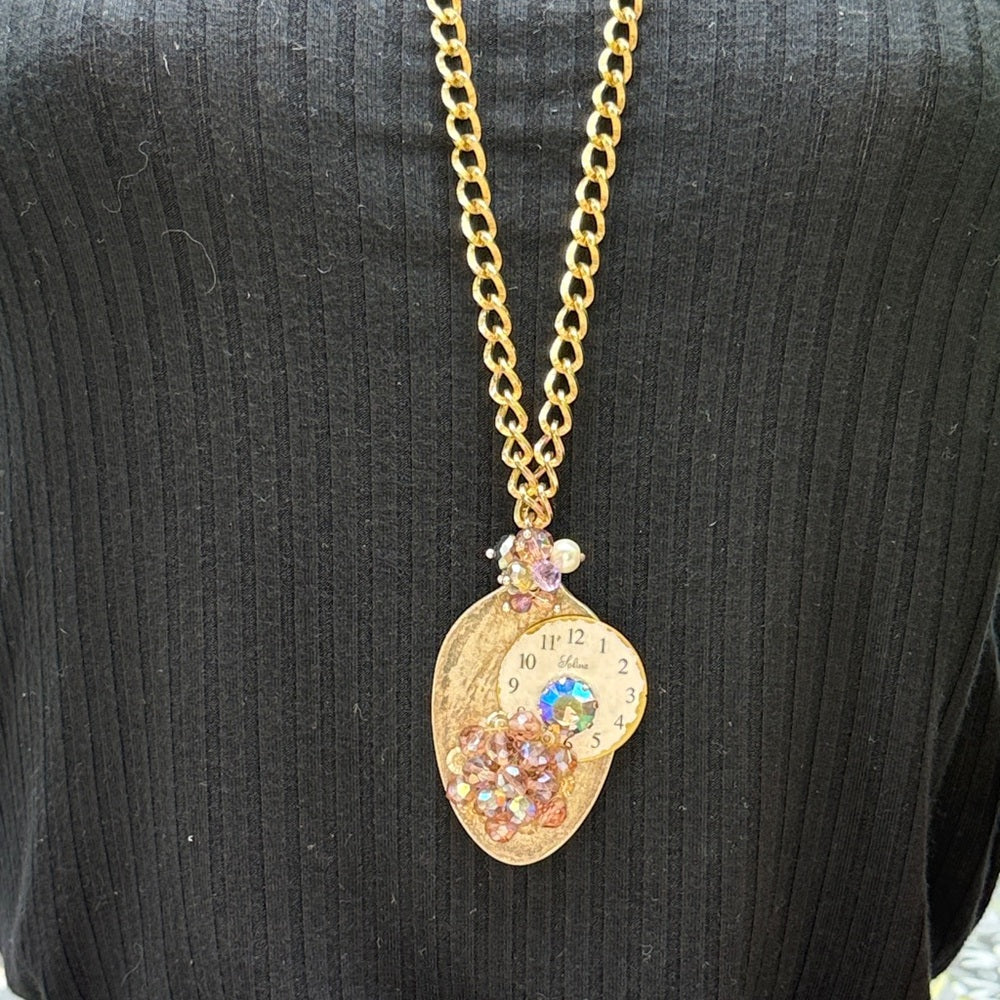 Adorned Crown Jewelry assemblage spoon watch purple cluster necklace
