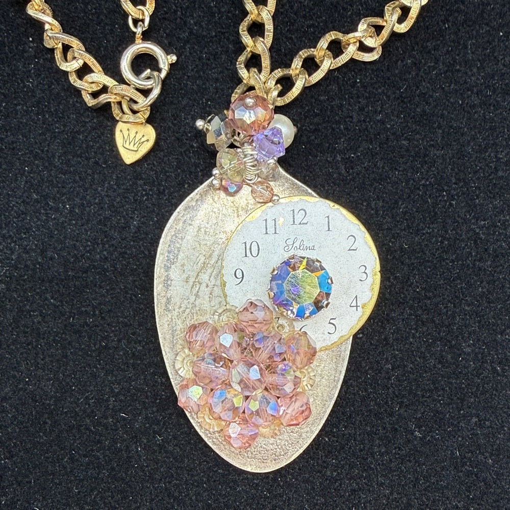 Adorned Crown Jewelry assemblage spoon watch purple cluster necklace