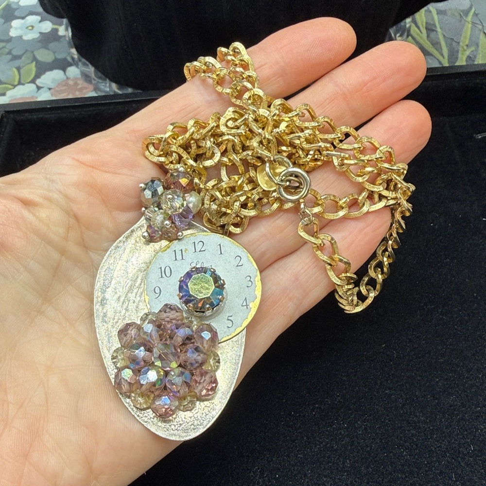 Adorned Crown Jewelry assemblage spoon watch purple cluster necklace