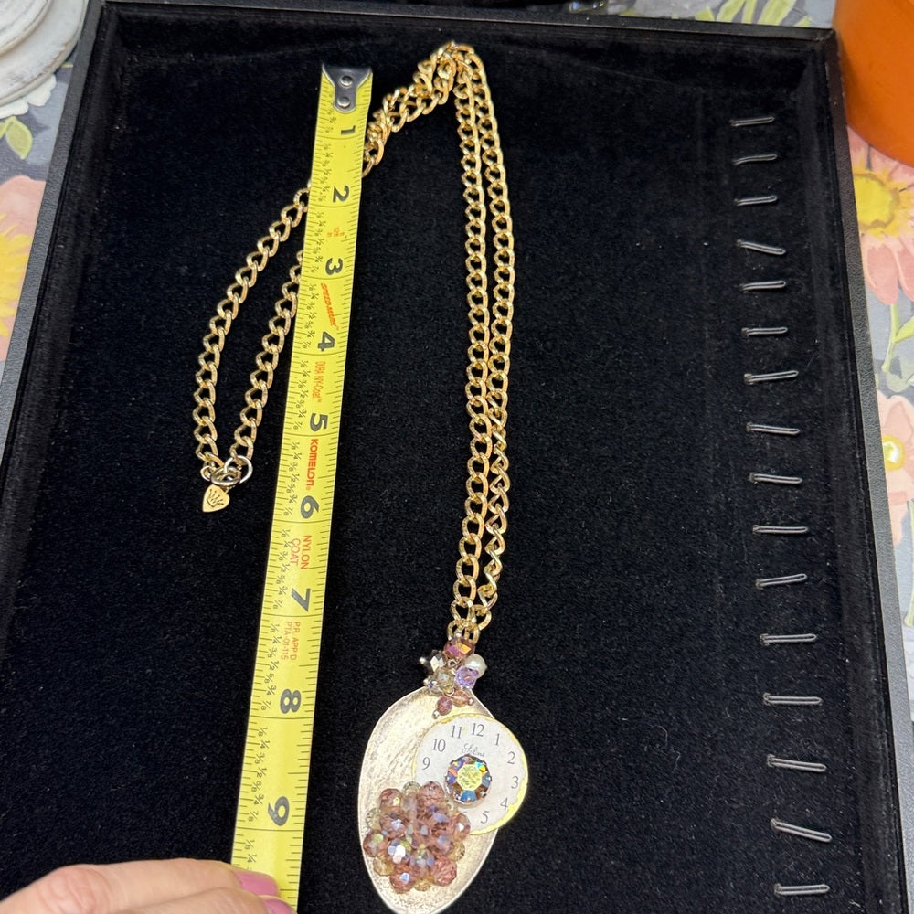 Adorned Crown Jewelry assemblage spoon watch purple cluster necklace