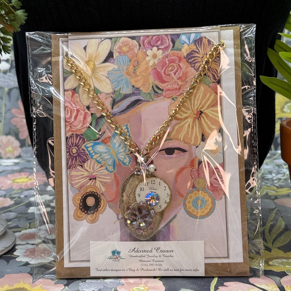 Adorned Crown Jewelry assemblage spoon watch purple cluster necklace