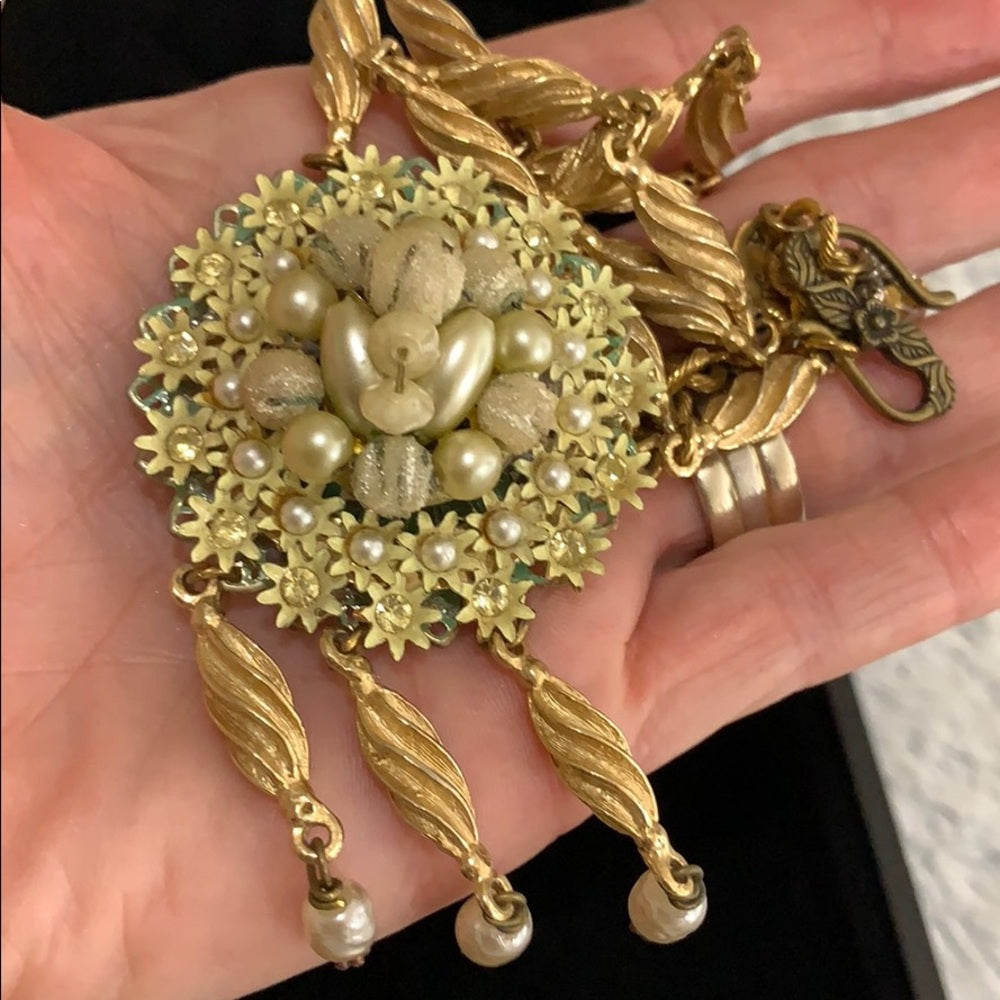 Adorned Crown artisan assemblage enamel daisy cluster necklace