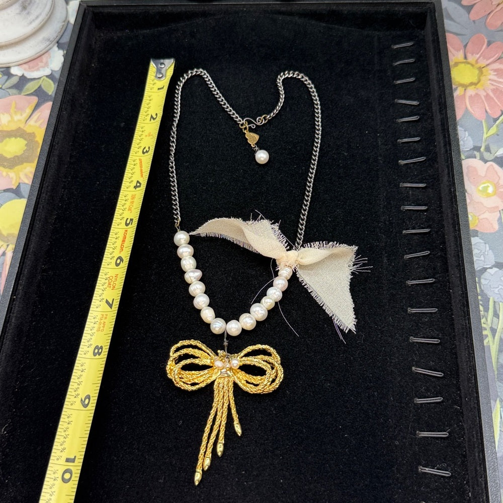 Adorned Crown Jewelry assemblage pearl gold bow necklace