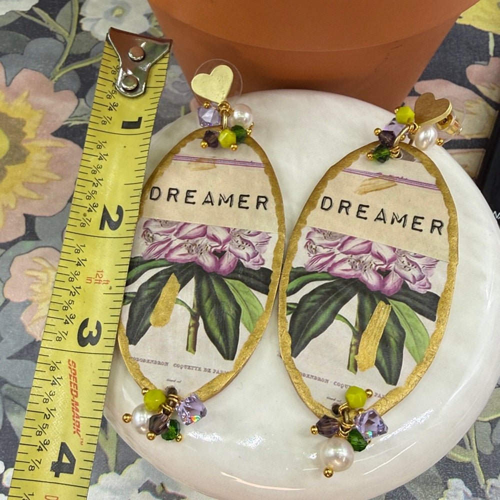 Adorned Crown Jewelry assemblage purple dreamer wood collage post earrings