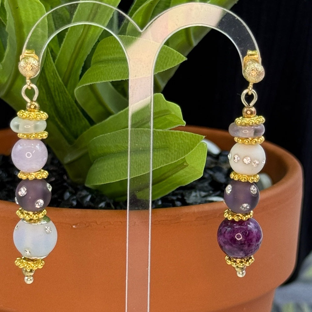 Adorned Crown Jewelry assemblage purple asymmetrical stone post earrings