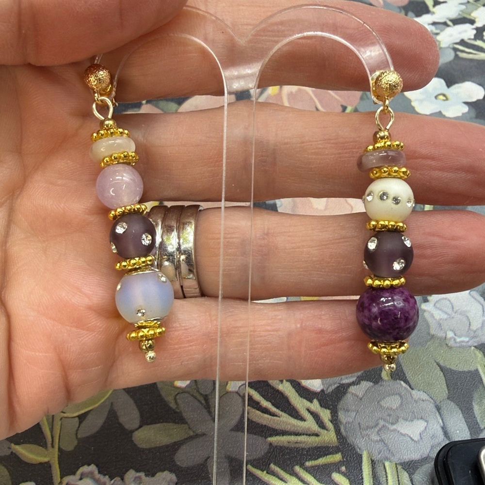 Adorned Crown Jewelry assemblage purple asymmetrical stone post earrings