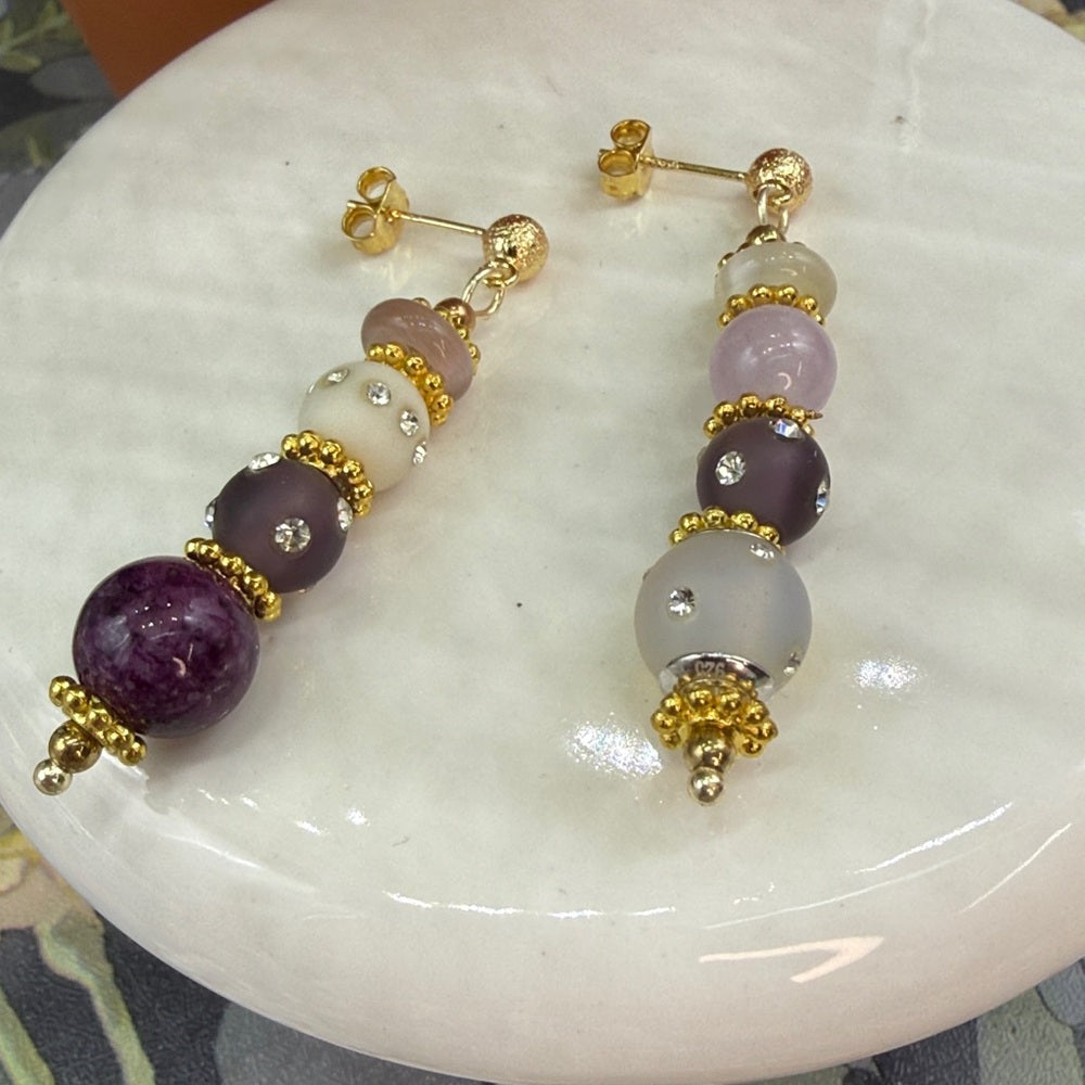 Adorned Crown Jewelry assemblage purple asymmetrical stone post earrings