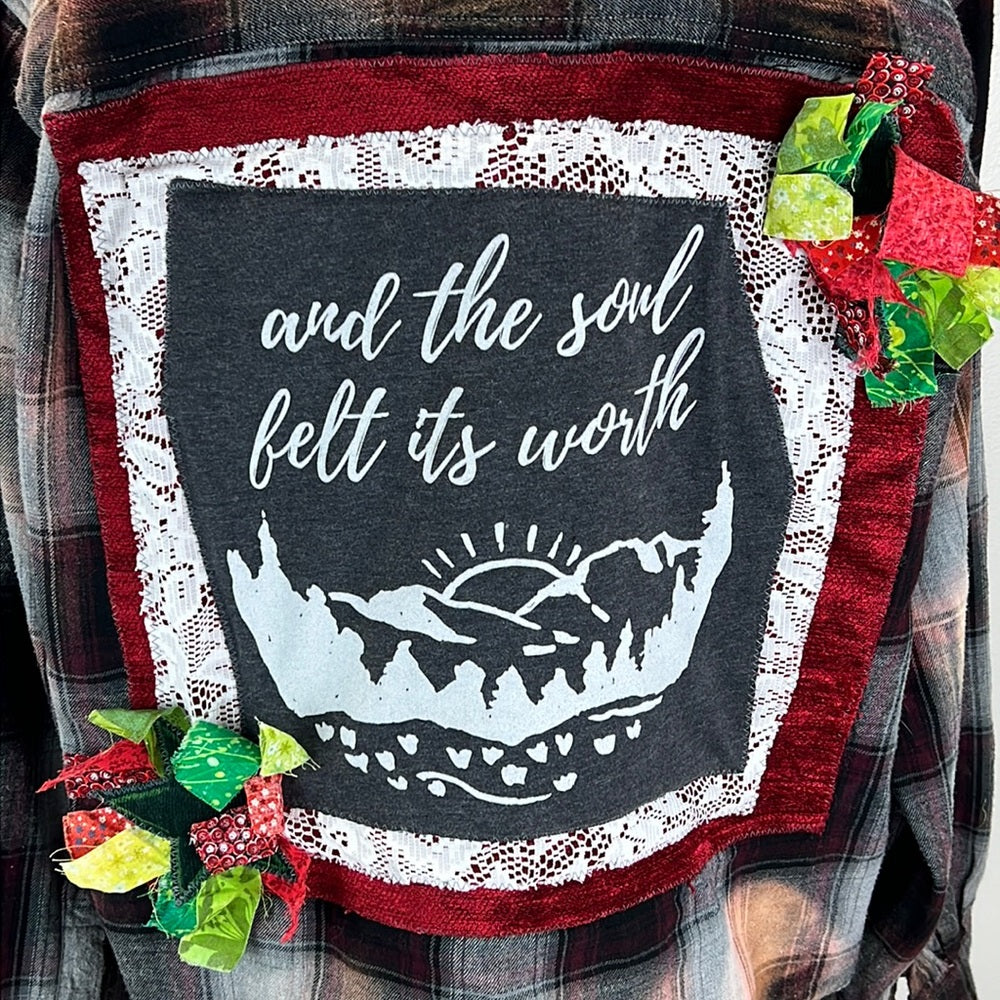 Adorned Crown Textile altered custom flannel the soul felt it’s worth shirt