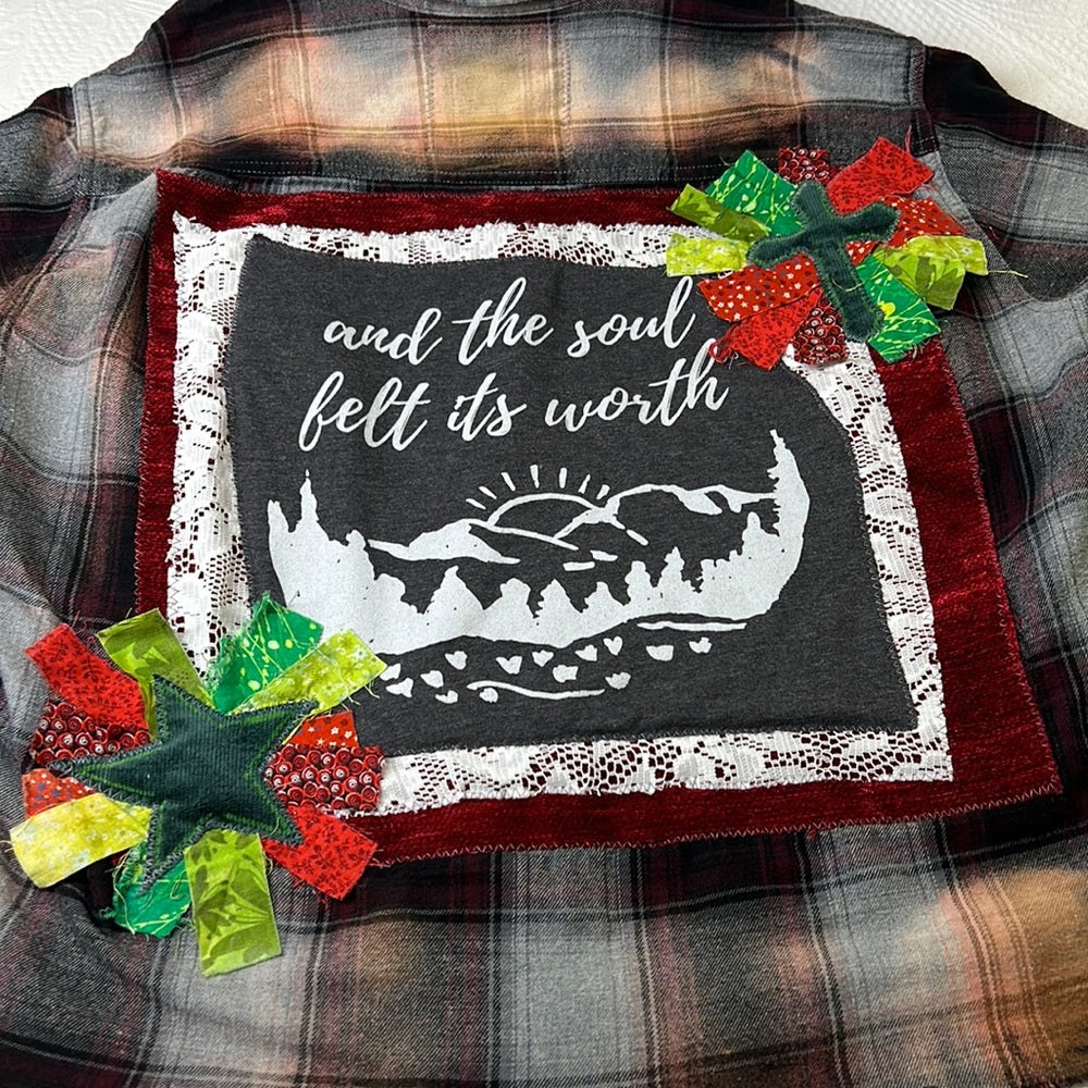 Adorned Crown Textile altered custom flannel the soul felt it’s worth shirt