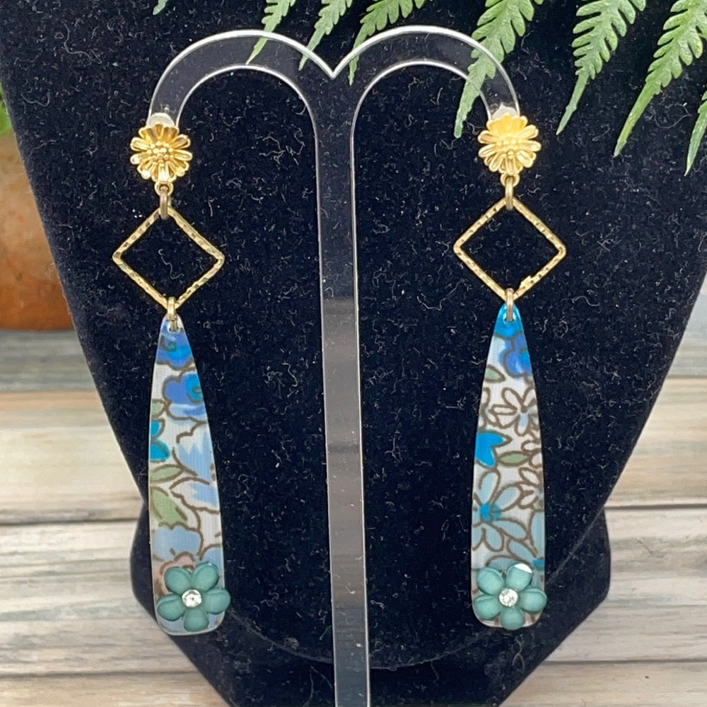 Adorned Crown artisan assemblage blue acrylic flower spike earrings