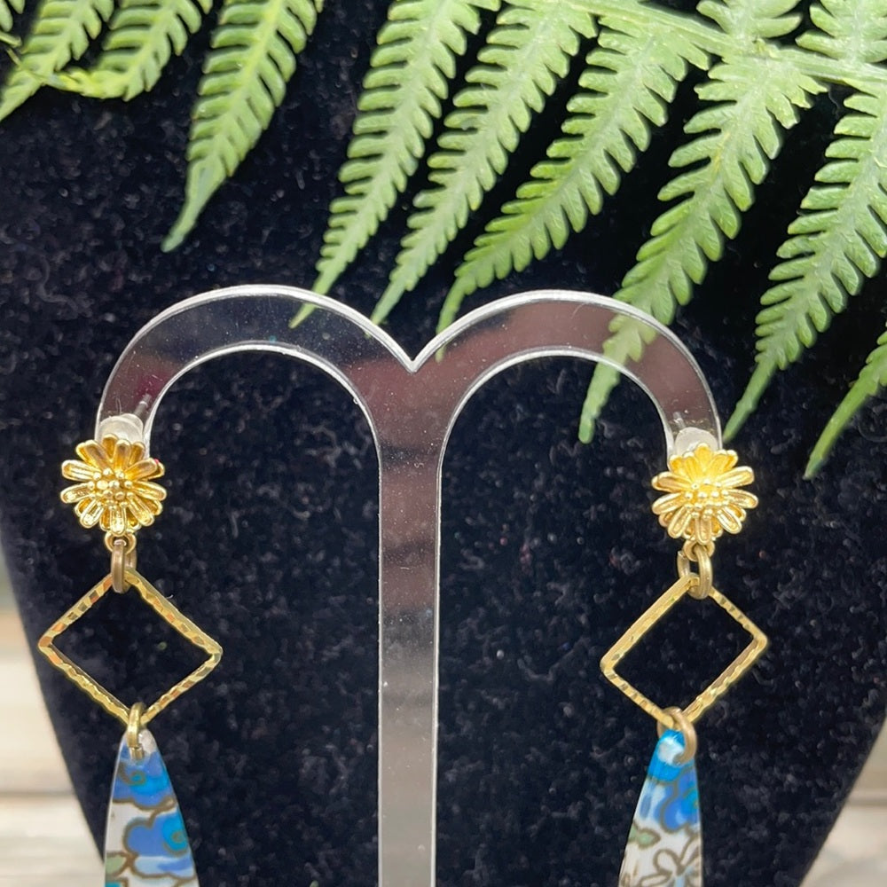 Adorned Crown artisan assemblage blue acrylic flower spike earrings