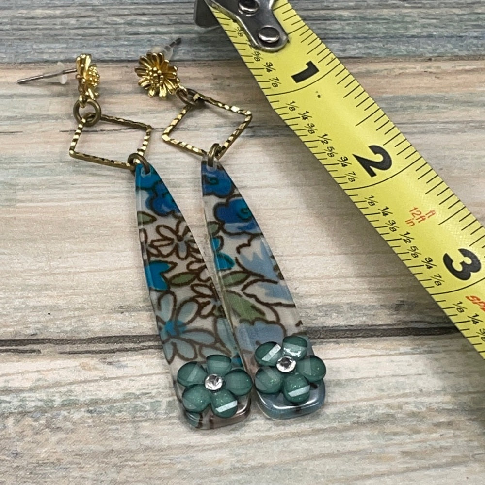 Adorned Crown artisan assemblage blue acrylic flower spike earrings