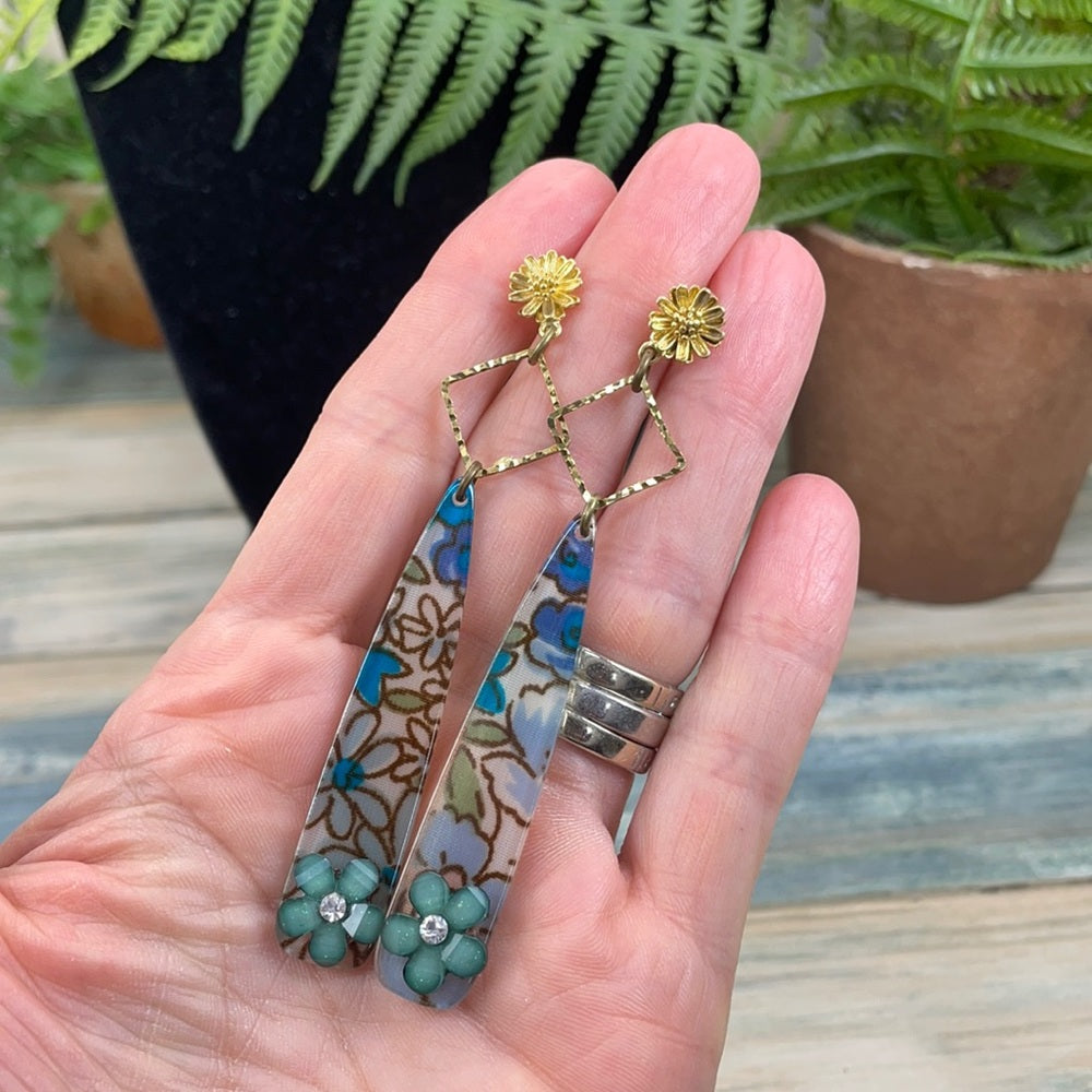 Adorned Crown artisan assemblage blue acrylic flower spike earrings