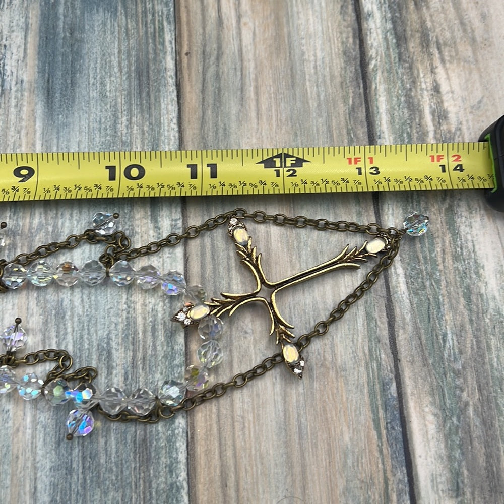 Adorned Crown necklace aurora borealis crystals cross artisan assemblage