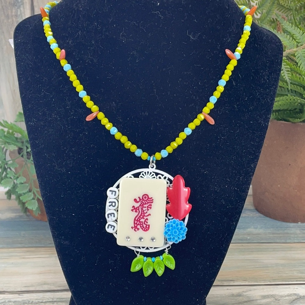 Adorned Crown artisan assemblage free mahjong game tile necklace