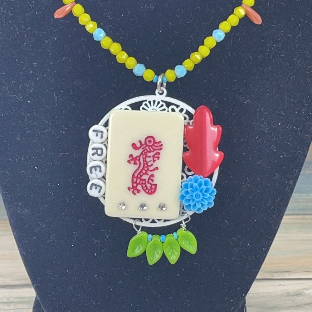 Adorned Crown artisan assemblage free mahjong game tile necklace