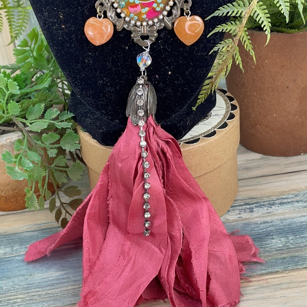 Adorned Crown artisan assemblage totally perfect bezel tassel necklace