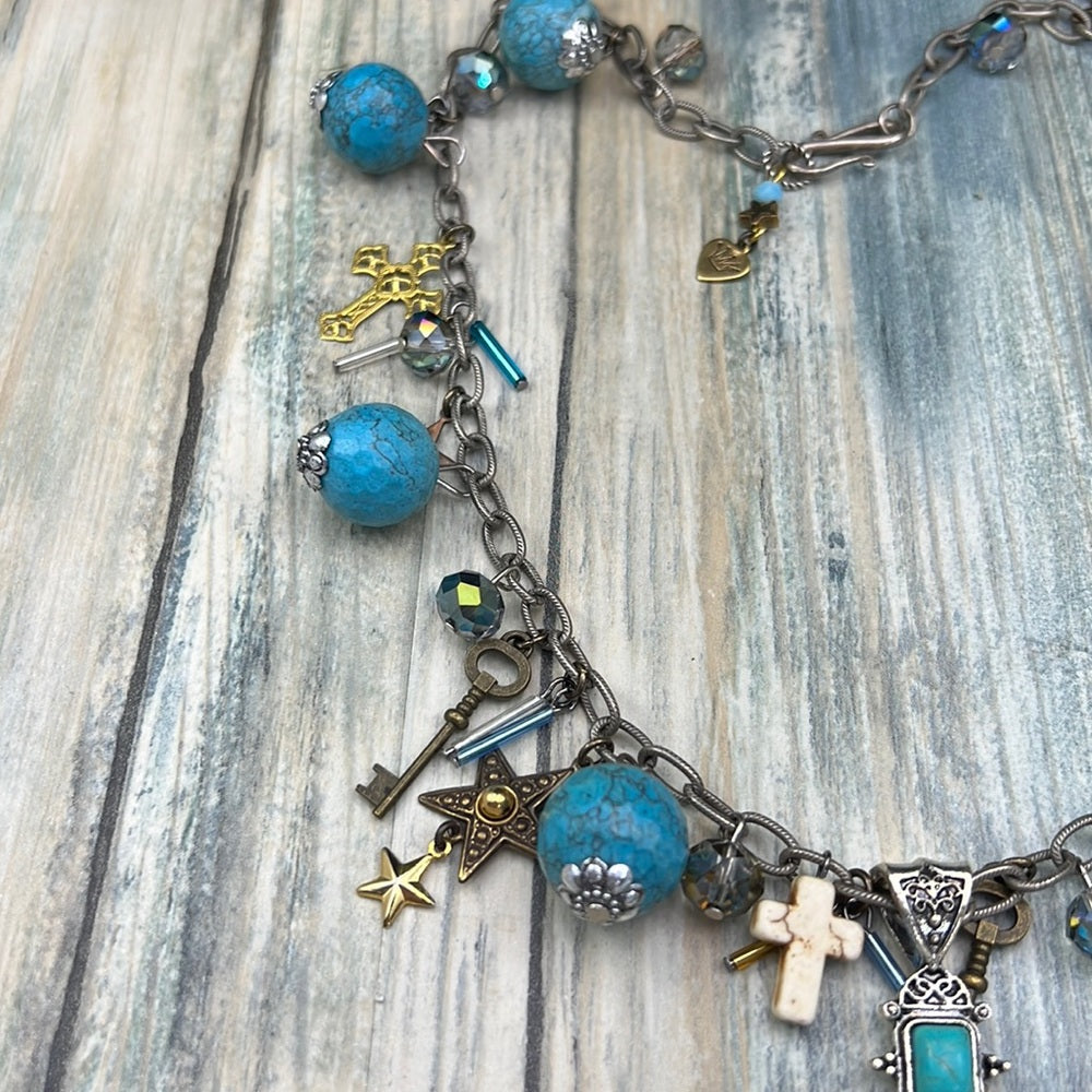 Adorned Crown cowgirl collection turquoise cross key Star charm necklace