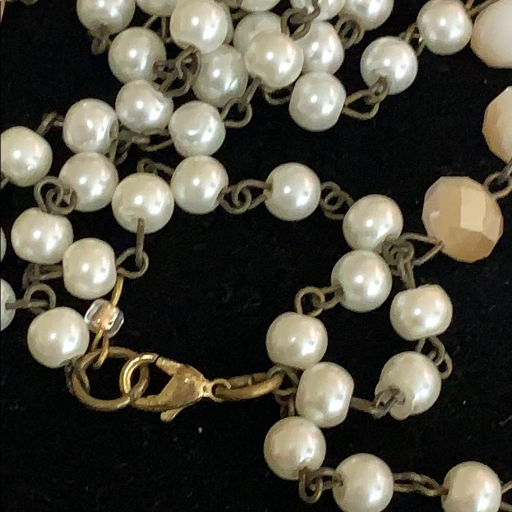 Adorned Crown artisan assemblage shell vintage heart glass bead necklace