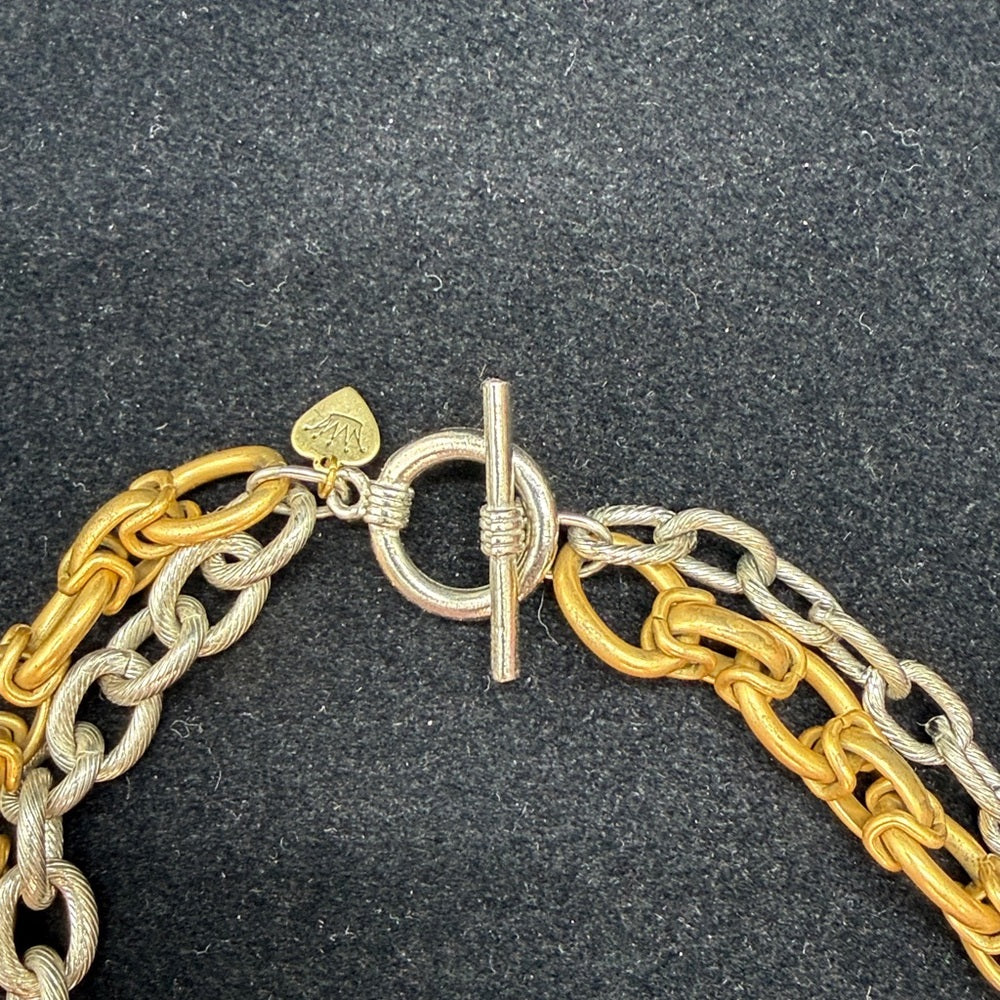Adorned Crown Jewelry assemblage double chain baroque pearl cross necklace