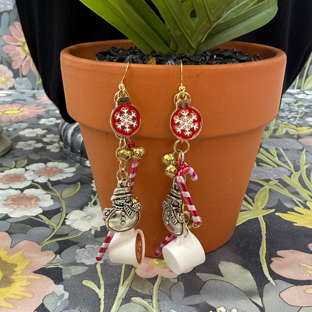 Adorned Crown Jewelry assemblage snowman candy cane cocoa earrings
