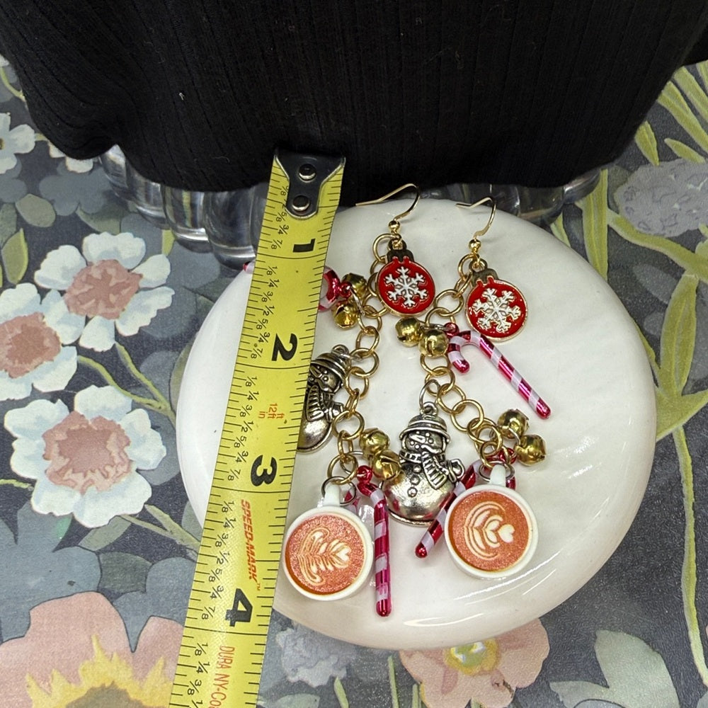 Adorned Crown Jewelry assemblage snowman candy cane cocoa earrings