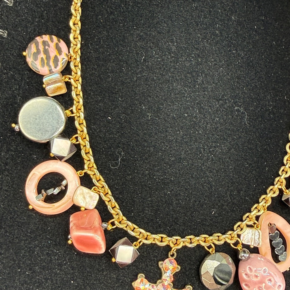 Adorned Crown Jewelry assemblage pink rhinestone cross charm necklace