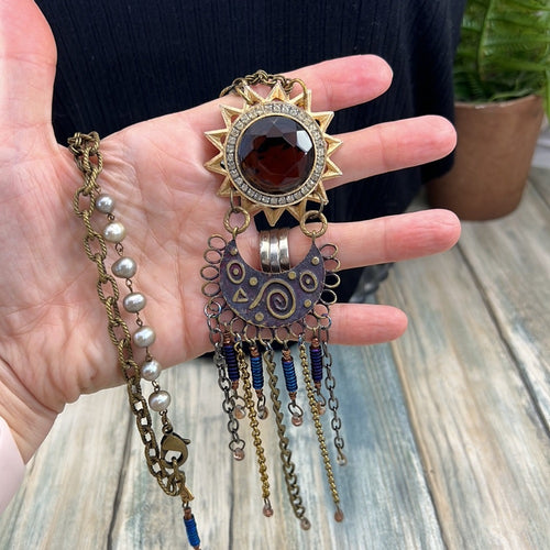 Adorned Crown Artisan Assemblage starburst moon teardrop dangle necklace