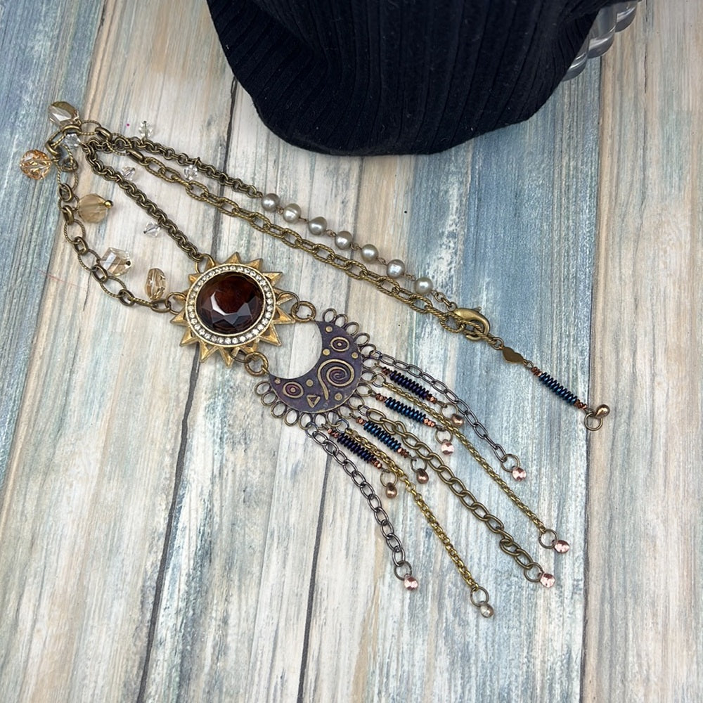 Adorned Crown Artisan Assemblage starburst moon teardrop dangle necklace