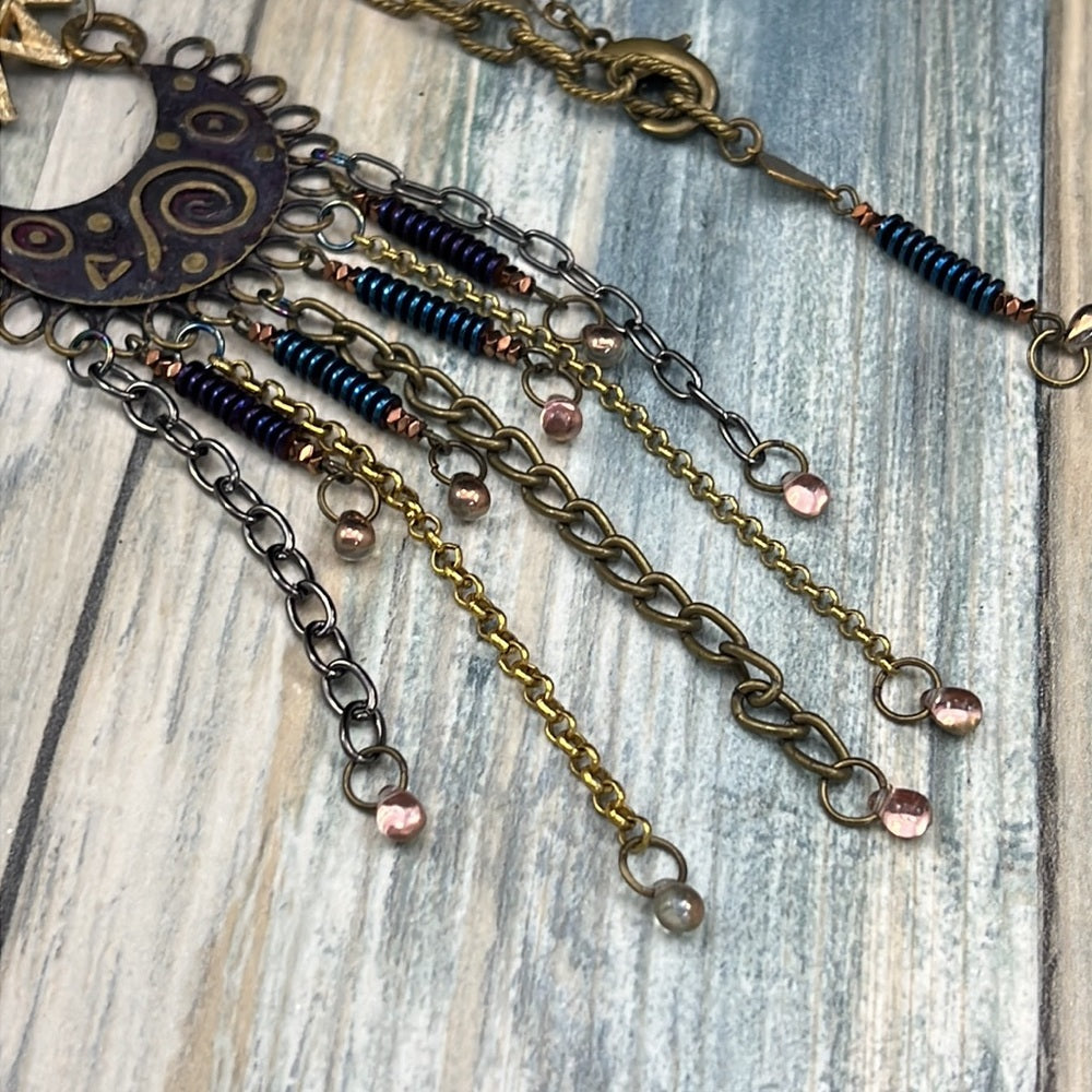 Adorned Crown Artisan Assemblage starburst moon teardrop dangle necklace